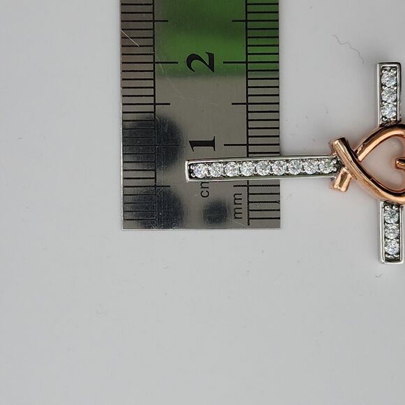 Rose Gold Plated Sterling Silver Heart Cross CZ Pendant Necklace 18" - Picture 4 of 4